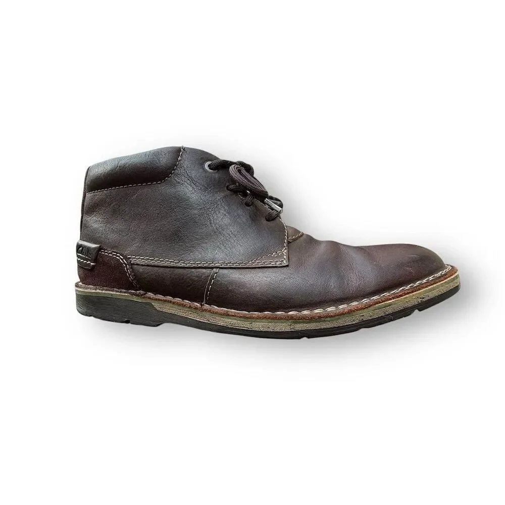 Clarks Men's Brown Leather Chukka Boots Size 10 Lace Up Comfort Business Casual